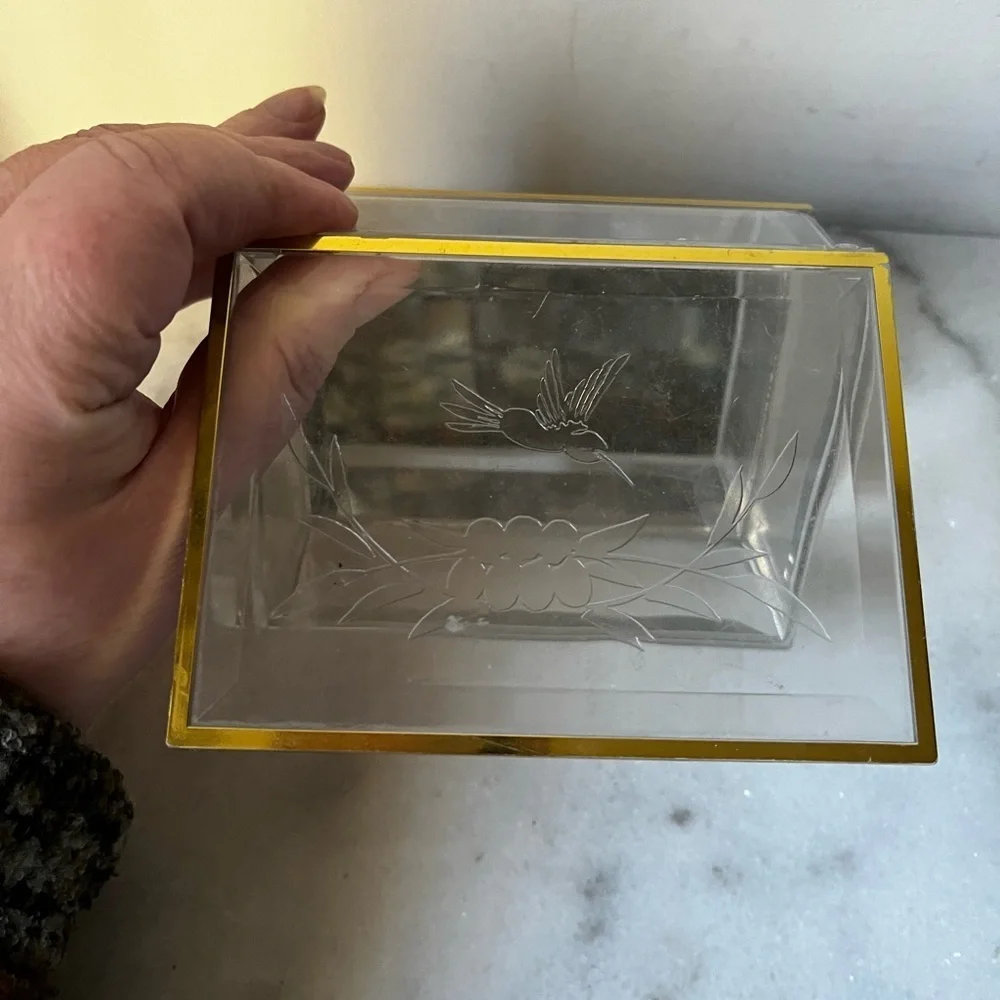 Vintage acrylic Jewelry Box with Gold brass Trim